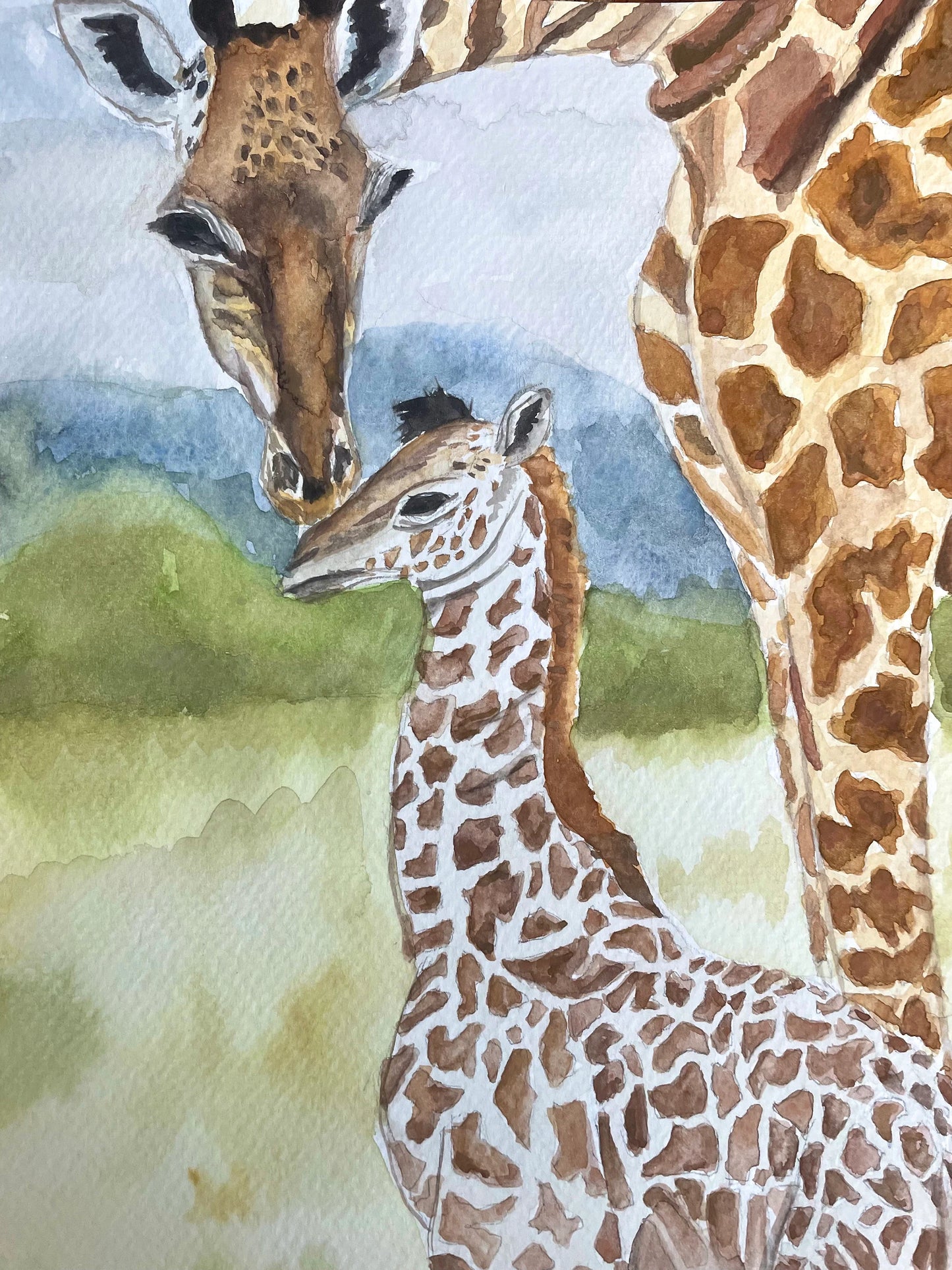 Mother & Baby Giraffe (watercolor print)