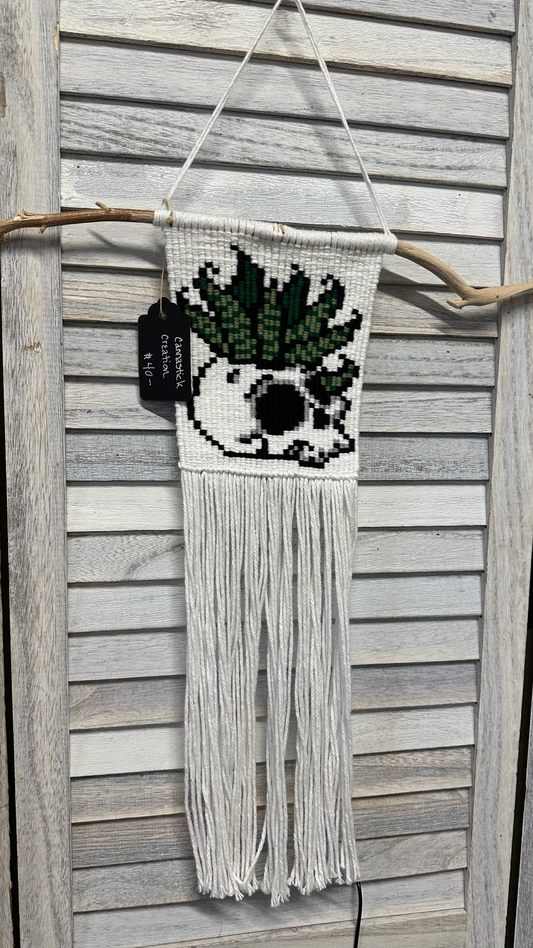 Skull and Plant Macramé Wall Hanging