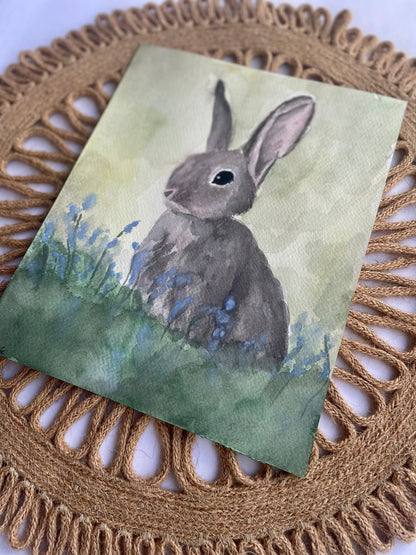 Bunny in the Wildflowers (watercolor print)