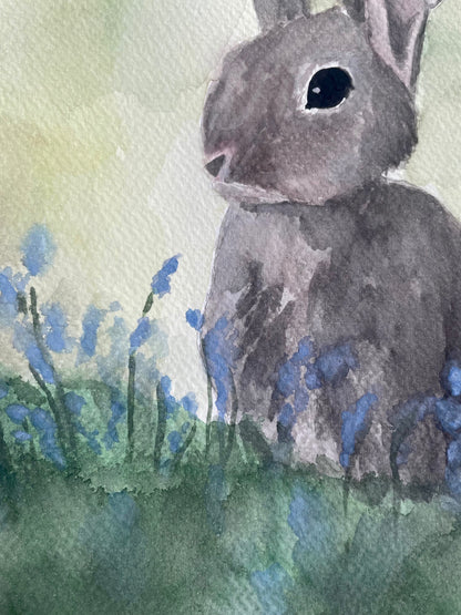 Bunny in the Wildflowers (watercolor print)