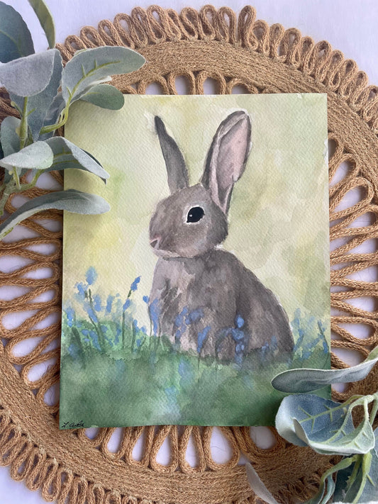 Bunny in the Wildflowers (watercolor print)