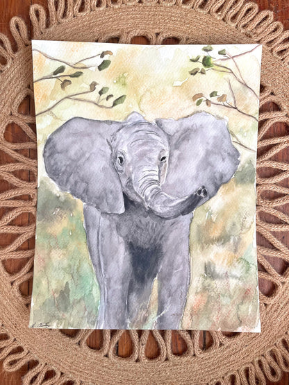 Baby Elephant (watercolor print)