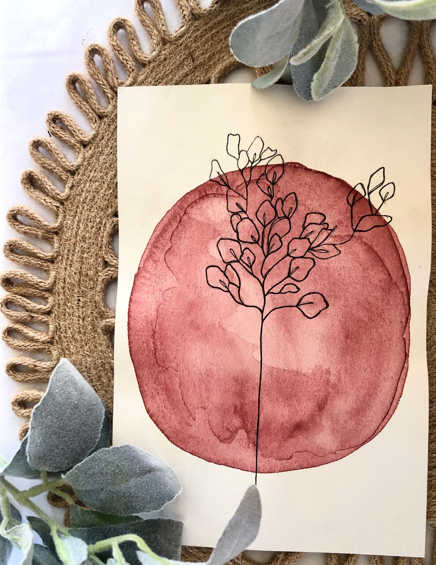 Pink Eucalyptus (watercolor print)