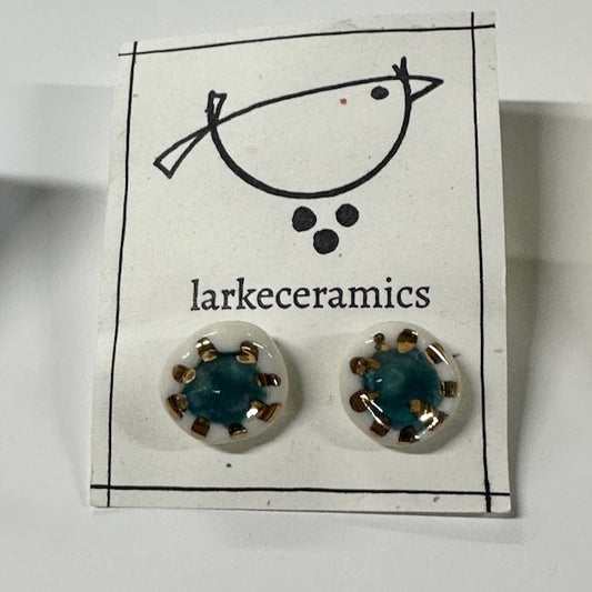 Porcelain Stud Earrings with 14k Gold Luster - Design 4