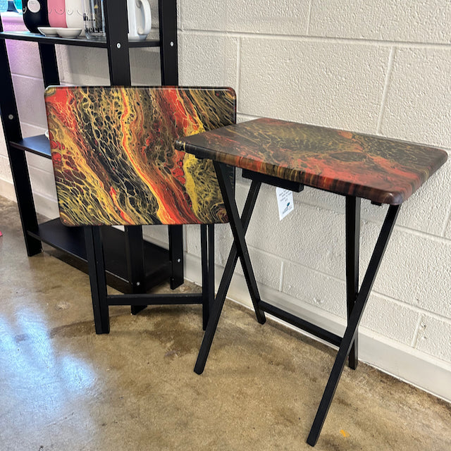 Black, Red and Gold Solid Wood Folding TV Table