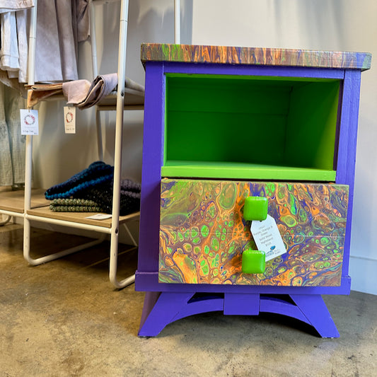 Purple, Orange and Green Solid Wood Nightstand