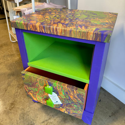 Purple, Orange and Green Solid Wood Nightstand