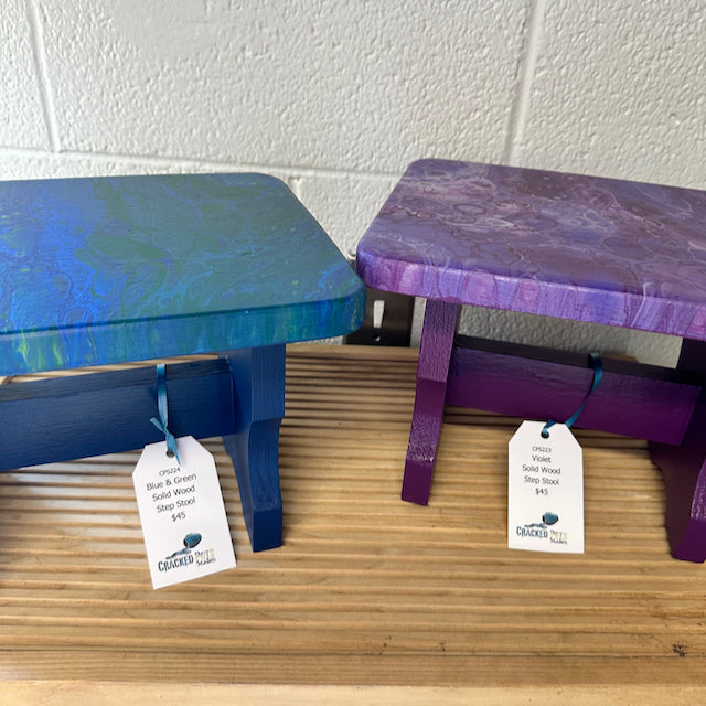 Blue and Green Solid Wood Step Stool