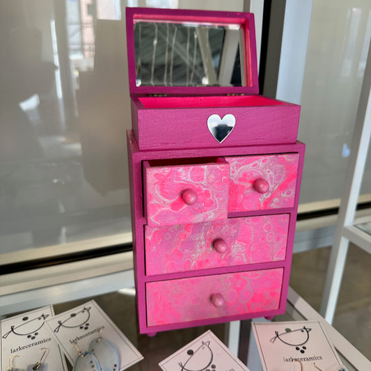 Jewelry Box with Mirrored Topper (Pink)