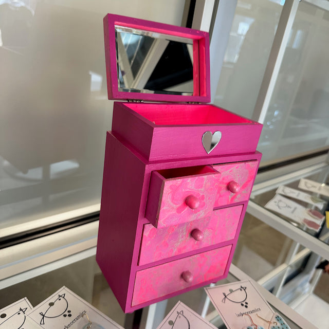 Jewelry Box with Mirrored Topper (Pink)