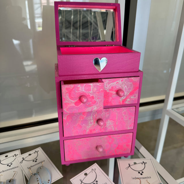 Jewelry Box with Mirrored Topper (Pink)