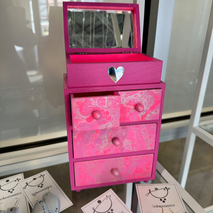 Jewelry Box with Mirrored Topper (Pink)