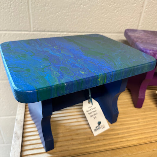 Blue and Green Solid Wood Step Stool