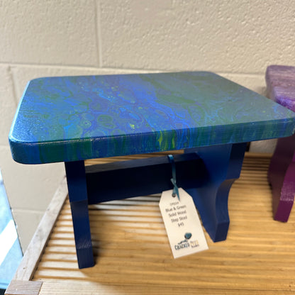 Blue and Green Solid Wood Step Stool