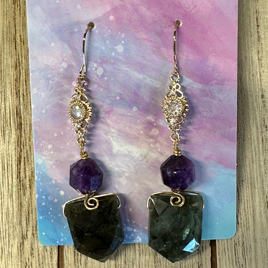 Wire Wrapped Earrings with Amethyst and Labradorite