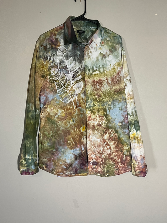 Tie-Dye Long-Sleeve Button Up Shirt (size Large)