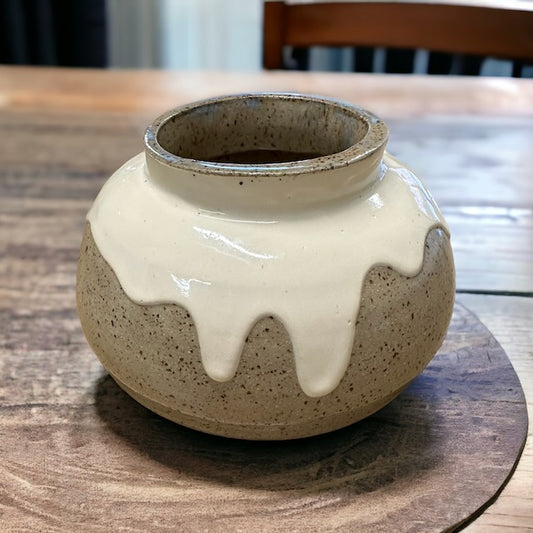 Pottery Vase with White Glaze Drips