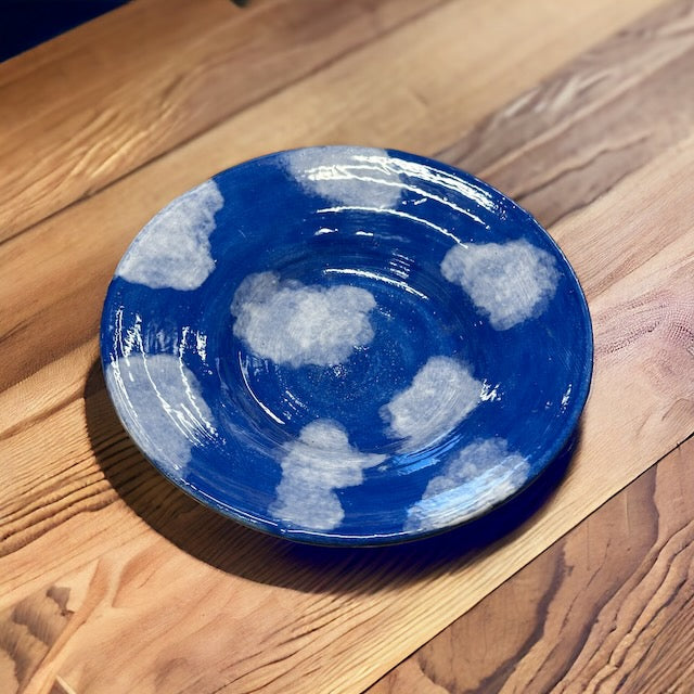 Pottery Plate in Blue with Clouds