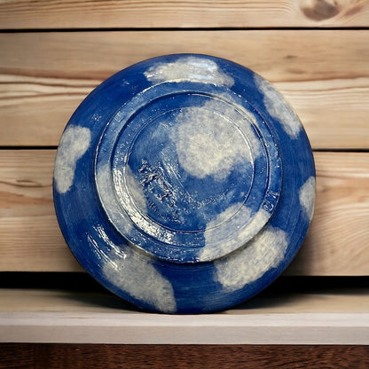 Pottery Plate in Blue with Clouds