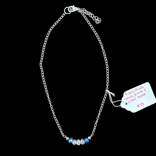 Transgender Pride Necklace - Blue, Pink and Clear Glass