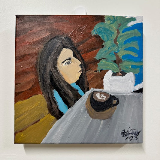 "Coffee Shop Pondering" - Acrylic Painting